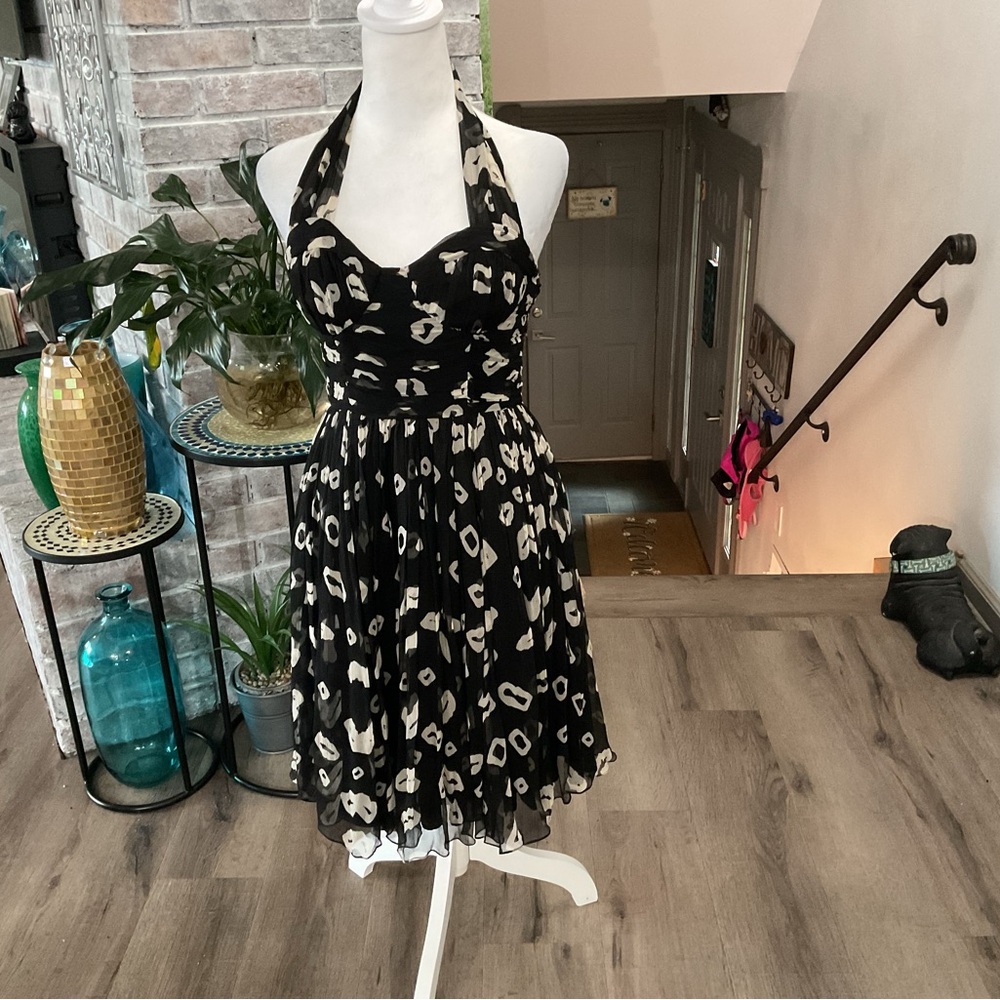 French Connection Black and White Halter Backless Dress